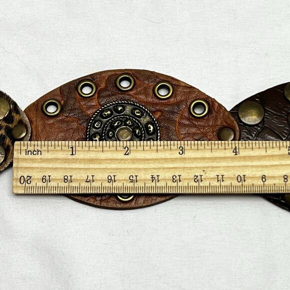 Leatherock Wide Brown Mixed Leather Ovals Joined Belt Boho 2059 M/L Fringe Tie - Picture 11 of 14